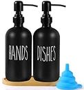 Kosynda Glass Soap Dispenser Set, Hand Soap Dispenser and Dish Soap Dispenser for Kitchen Sink, Bathroom Soap Dispensers Set with Stainless Steel Pumps& Bamboo Tray (Matte Black)