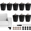 TURSTIN Set of 8 Furniture Legs 3 Inch Square Solid Wood Couch Legs Replacement Sofa Legs Mid Century Furniture Feet for Armchair Bed Dresser Cabinet Include Installation Hardware, Black