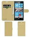 ACM Leather Window Flip Wallet Front & Back Case Compatible with Nokia Lumia 520 Mobile Cover Golden