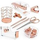 Every Desk Rose Gold Office Supplies and Accessories - Rose Gold Desk Accessories Set with Cute Stapler, Tape Holder, Staple Remover, 2 Pens, Scissors, and More - Stylish Office Supplies Kit