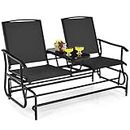 S AFSTAR 2-Person Outdoor Glider, Patio Glider Bench Chairs with Center Tempered Glass Table & Breathable Loveseat, Double Swing Glider Chair for Porch Garden Poolside Balcony Lawn (Black)