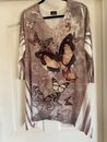 Jostar Womens Blouse Size XL Tunic Top Embellished Sequins Butterflies