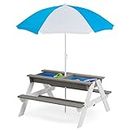 SoliWood Kids 3 in 1 Convertitable Sand and Water Table with Umbrella, Picnic Table for Outdoor Backyard Patio Play