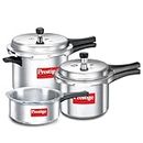 Prestige 2L+3L+5 Litres Popular Max outer lid Aluminium combo Pressure Cooker with 2 lids |Gas & Induction compatible|Pressure Indicator | Gasket-release system