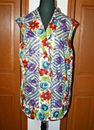 VTG Women's Button-Up Sleeveless Tunic Blouse L IDEAL BEKLEIDUNG Wrinkle-Free BF