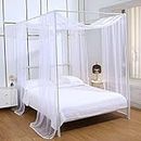 Akiky Pom Pom Canopy Bed Curtains Princess Bed Canopy Scarf for Full/Queen Metal Bed Frame,Wood Frame Bed-2 Panel Sheer Canopy Curtain(White)