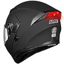 ILM Motorcycle Dual Visor Flip up Modular Full Face Helmet DOT LED Light Model 902L (XL, Matte Black - LED)