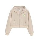 KEEVICI Cute Frog Crop Zip Up Hoodie Girls Kawaii Clothes Cottage Core Aesthetic Sweatshirt E Girl Cotton Jacket with Pockets, Apricot, Medium