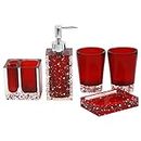 LUANT 5-Piece Resin Bathroom Accessory Set with Soap Dish, Dispenser, Toothbrush Holder and Tumbler, Red