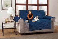 Reversible Furniture Protector Quilted Gray Navy Slipcover Sofa Love Seat Cover