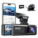 REDTIGER F7N 4K Dual Dash Cam with 64GB Card, Built-in WiFi GPS Front 4K/2.5K and Rear 1080P Dual Dash Camera for Cars,3.18 inch Display,170 Deg Wide Angle Dashboard Camera Recorder,Support 256GB Max
