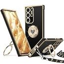 XYZ for Samsung Galaxy S22 Ultra Case with Stand, Double Ring Holder Case Heart with Lanyard for Girls Women, Luxury Cute Bling Protective Phone Cover Case for Samsung S22 Ultra, Black