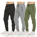 PURE CHAMP Mens 3 Pack Fleece Active Athletic Workout Jogger Sweatpants for Men with Zipper Pocket and Drawstring Size S-3XL, Set 3, Large