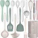 Silicone Cooking Utensils Set - 446°F Heat Resistant Silicone Kitchen Utensils,Spatula,Spoon, All Clad Kitchen Utensil Sets Gadgets Tools for Nonstick Cookware,Dishwasher Safe BPA Free (Multicolor)