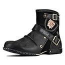 OSSTONE Moto Boots for Men Fashion Zipper-up Leather Chukka Boots Casual Shoes Retro Style 5008-1-D2-10 Black