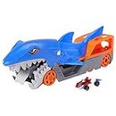 Hot Wheels Toy Car Shark Chomp Transporter & 1:64 Scale Car, Connects to Hot Wheels Track & Stores 5 Scale Vehicles