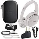 Bose QuietComfort 45 Headphones Bundle with QC15 Airplane Jack Adapter, Audio Cable, Cloth - Bluetooth Wireless Noise Canceling Headphones, Over Ear Headphones Bose Noise Cancelling Headphones (White)