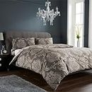 Olivia Rocco Royal Damask Duvet Cover Set Easy Care Quilt Covers With Pillowcases Cotton Rich Reversible Bedding Bed Linen Sets, Brown Double
