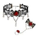 MILAKOO Choker Gothique Noir Collier de Dentelle Avec Bracelet Rose Avec Anneau Set Victorian Collier