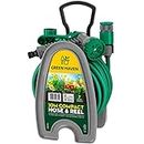 Green Haven Lightweight Garden Hose Reel - 10m Compact Hose Pipe Reel with 7 Adjustable Spray Gun Nozzles - Outdoor Mini Hose Gun with Accessories for Irrigation - Easy Storage Hosepipe & Reel Set