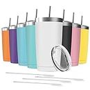 Deitybless 8 Pack 20 oz Stainless Steel Insulated Tumbler with Straw and Lid, Double Wall Travel Coffee Mug Vacuum Insulated Bulk Tumbler, Suitable for Vehicle Cup Holders(Assorted Colors)