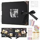 DazSpirit Scrapbook Photo Album 29.5 X 21 Cm Couples Scrapbook With 60 Pages, For 160 Pictures, Includes 6 Metallic Colour Markers, 6 Stickers and 2 templates, For Birthday And Wedding (Black)
