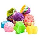 R HORSE 42Pcs Silicone Molds Cupcake Multi Flower Shapes Baking Cups Molds Non-Stick Donut Wrapper Molds Muffin Molds Washable for Pan Oven Microwave Dishwasher (2 x 0.8 Inch)
