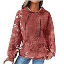 Deals of The Day Lightning Deals Today Prime Early Access Womens Fashion Waffle Knit Hoodies Floral Print Hooded Sweatshirts Loose Long Sleeve Pullover Tops with Pocket Discount Prime Membership