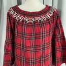 Avani del Amour Top Womens Small Red Christmas Plaid White Embroidery Flannel
