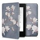 kwmobile Case Compatible with Amazon Kindle Paperwhite Case - eReader Cover - Magnolias Taupe/White/Blue Grey