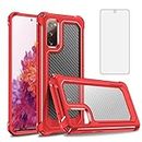 Asuwish Phone Case for Samsung Galaxy S20 FE 5G 6.5 inch with Tempered Glass Screen Protector Clear Cover Slim Thin Shockproof Silicone Cell S 20 EF UW S20FE5G S20FE 20S S2O Fan Edition 4G G5 Red