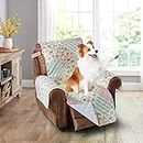 Brilliant Sunshine Pink and Green Rose Patchwork Quilted Large Recliner Slipcover, 28" Seat Width, Slip Resistant Furniture Protector, 2" Strap, Washable Reclining Chair Cover for Kids,Dogs,Pink Green