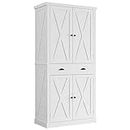 IRONCK Kitchen Pantry Storage Cabinet 72" Height, with Barn Doors, Drawer, 4 Adjustable Shelves, Freestanding Cupboard for Dining Room Living Room, Laundry, White
