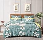 TIB The Intellect Bazaar Glace Cotton Zipper Duvet Cover with Elastic Fitted Bedsheet King Size and 2 Pillow Covers (4 Pcs Set 90x100 / 72x78) Green