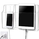 Pansyling Clear Acrylic Remote Control Holder Wall Mounted Phone Holder Stand for Tablet eReader Wall Storage Caddy Media Organizer with Charging Holes for iPad Kindle iPhone Samsung