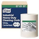 Tork 570137 Industrial Heavy-Duty Cleaning Cloth / 1 Ply Disposable Cotton Towel Suitable for W1, W2 and W3 Wipers Systems / White / 1 x 60.8m / Ø 25cm