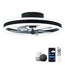 CHANFOK Smart Ceiling Fans With Lights Compatible with Alexa and Google Assistant 20", Low profile Ceiling Fan With Light and Remote & APP Control, 6-Speed Reversible Blades (Black)
