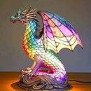 Stained Glass 𝐀𝐧𝐢𝐦𝐚𝐥 Table Lamp, Vintage Table Lamp, Colorful Bohemian Resin LED Night Light Decorative Lamps for Bedroom Living Room, Gift to Family Friend (Dragon)