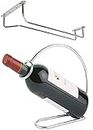 Hogar India Stainless Steel Wall Mounted Upside Down Wine Glass Holder/Rack Upside Down Hanging Stand Organizer for Pubs /Bars (Single Wine Glass Holder) with Wine Bottle Holder/Bottle Holder