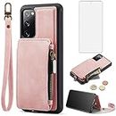 Asuwish Phone Case for Samsung Galaxy S20 FE Gaxaly S 20 FE 5G UW 6.5 inch Wallet Cover with Screen Protector and RFID Card Holder Cell Accessories Glaxay S20FE5G S20FE 20S Fan Edition 4G G5 Men Pink