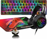 Mini 60% Mechanical Gaming Keyboard Mouse and Headset Combo Wired RGB for PC PS4