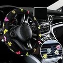 Frienda 5Pcs Butterfly Car Accessories Set Floral Butterfly Steering Wheel Cover with Cute Daisy Air Vent Clips Universal Sage Green Car Accessories for Women Men Girls