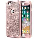 Hython Compatible with iPhone 6/6s Case, Heavy Duty Full-Body Defender Protective Case Bling Glitter Sparkle Hard Shell Hybrid Shockproof Rubber Bumper Cover for iPhone 6 and 6s 4.7-Inch, Rose Gold