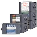 90L Large Organization and Storage Bags, 6 Pack Clothes Storage Bins Foldable Closet Organizer Storage Containers for Clothing, Blanket, Comforters, Bed Sheets, Pillows and Toys (Gray)
