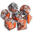 QMAY DND Dice - Set di 7 dadi poliedrici per Dungeon e Dragons MTG RPG D&D D20, D12, D10, D%, D8, D6, D4 (arancione e argento)
