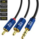 3.5mm Jack to 2 x RCA Phono Audio Cable Lead Aux to Twin RCA Shielded OFC Gold