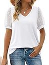 Aokosor Summer Tops for Women Short Sleeve Shirts V Neck T-Shirts Dressy Casual White XL