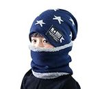 MOMISY Kids Winter Hat and Scarf Set, 2Pcs Warm Knit Beanie Cap and Scarf for 5-10 Years Old Boys and Girls (Blue S)