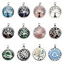 TOAOB 12pcs Natural Gemstone Charms Mixed Color Metal Frame Round Charms Pendant 27mm for Jewellery Making