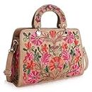 EVEDA Synthetic Leather Classy Gorgeous Embroidered Stylish Design Crossbody Shoulder Women Handbag With Embroidered Handle